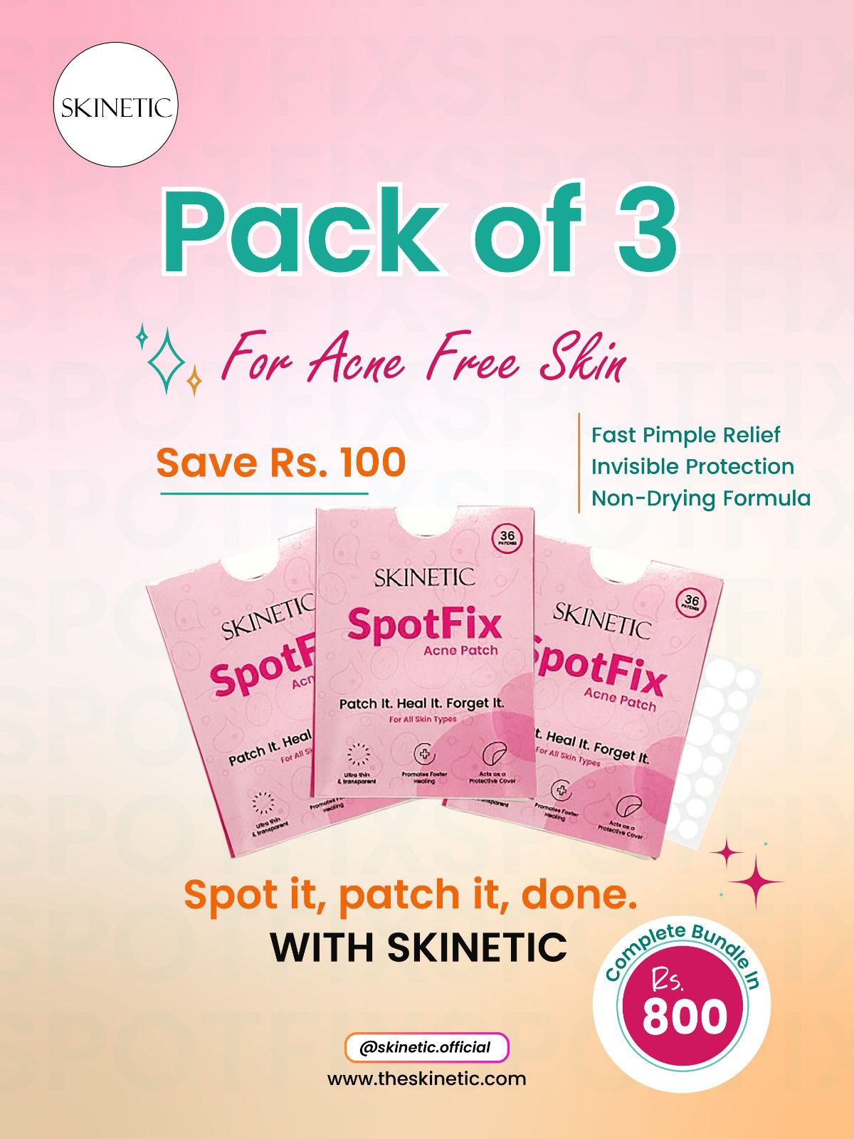 SpotFix Acne Patches - 36 Patches (Pack of 3)